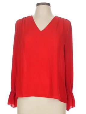Ann Taylor Red V-Neck Long Sleeve Blouse